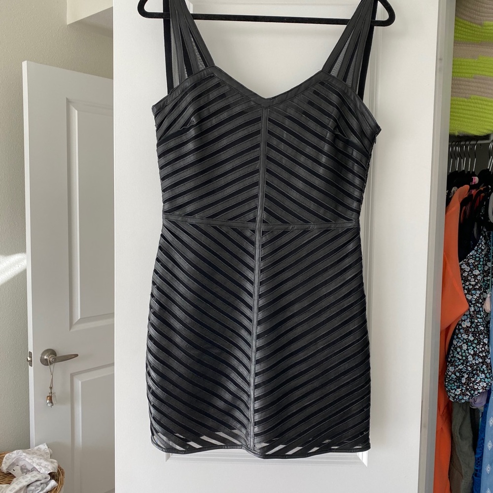 Parker black leather mini dress size small